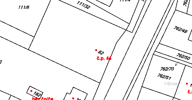 Dolní Záhoří 44, Záhoří na parcele st. 82 v KÚ Horní Záhoří u Písku, Katastrální mapa