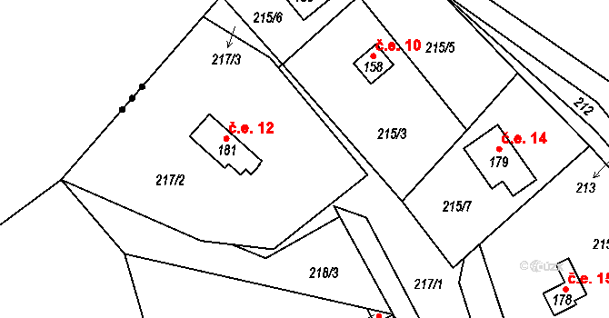Bohdánkov 12, Bílá na parcele st. 181 v KÚ Petrašovice, Katastrální mapa