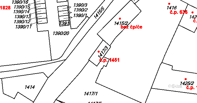 České Budějovice 2 1451, České Budějovice na parcele st. 1417/3 v KÚ České Budějovice 2, Katastrální mapa