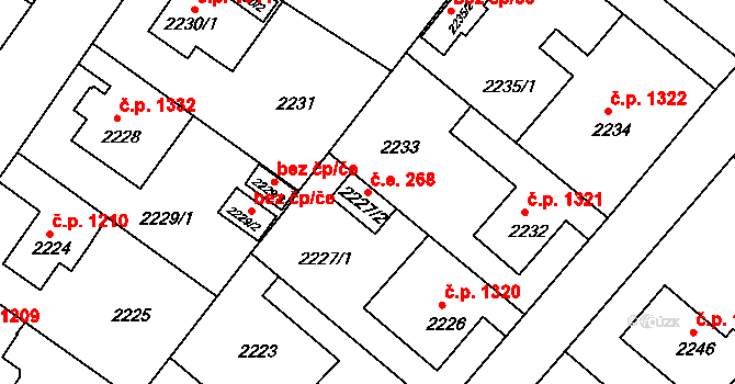 Rumburk 1 268, Rumburk na parcele st. 2227/2 v KÚ Rumburk, Katastrální mapa