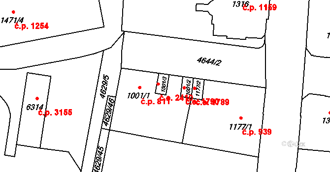 Žatec 2410 na parcele st. 1001/3 v KÚ Žatec, Katastrální mapa