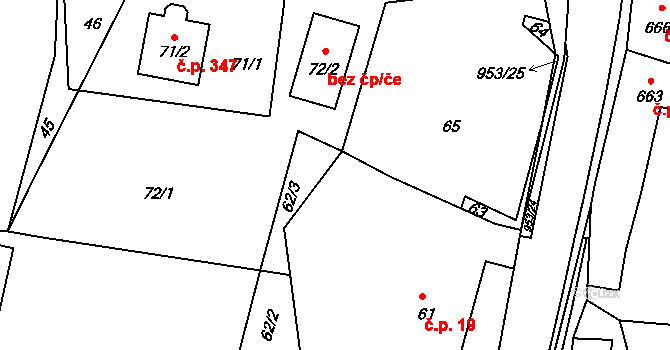 Hvozdná 354 na parcele st. 62/3 v KÚ Hvozdná, Katastrální mapa