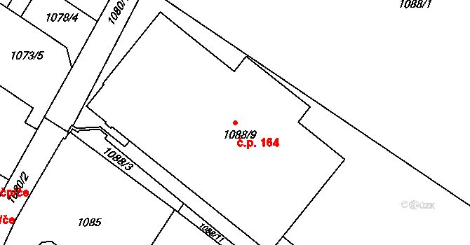 Bystřice nad Pernštejnem 164 na parcele st. 1088/9 v KÚ Bystřice nad Pernštejnem, Katastrální mapa