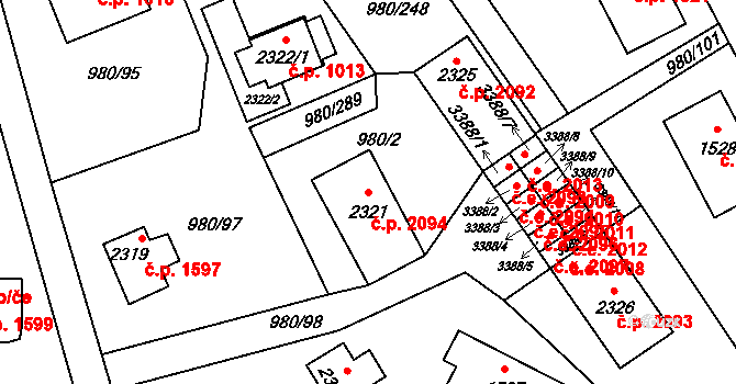 Zlín 2094 na parcele st. 2321 v KÚ Zlín, Katastrální mapa
