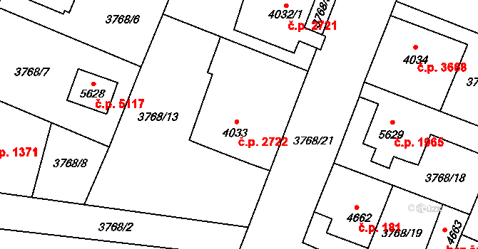 Zlín 2722 na parcele st. 4033 v KÚ Zlín, Katastrální mapa
