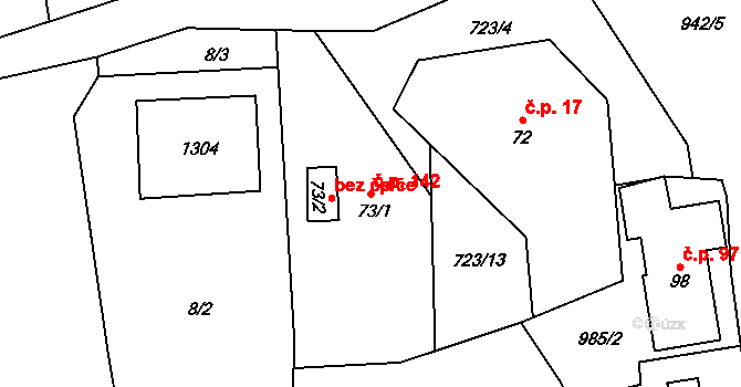 Bojiště 142, Trutnov na parcele st. 73/1 v KÚ Bojiště u Trutnova, Katastrální mapa