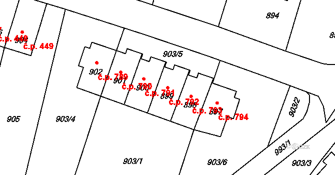 Vítkov 792 na parcele st. 899 v KÚ Vítkov, Katastrální mapa
