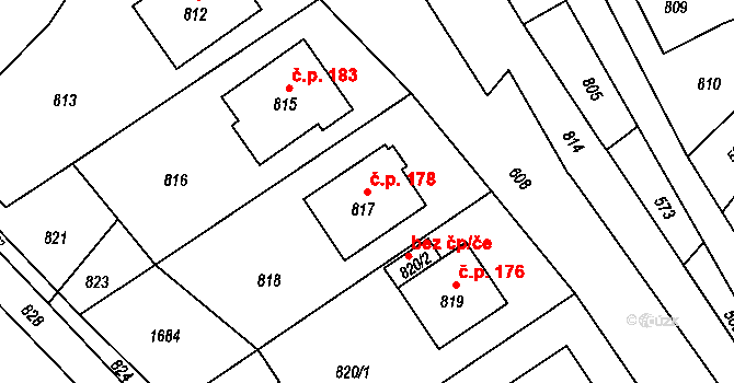 Žimrovice 178, Hradec nad Moravicí na parcele st. 817 v KÚ Žimrovice, Katastrální mapa