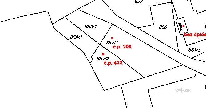 Píšť 433 na parcele st. 857/2 v KÚ Píšť, Katastrální mapa
