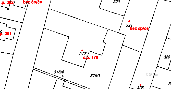 Oldřišov 179 na parcele st. 317 v KÚ Oldřišov, Katastrální mapa