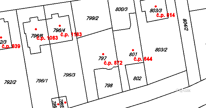 Kylešovice 572, Opava na parcele st. 797 v KÚ Kylešovice, Katastrální mapa