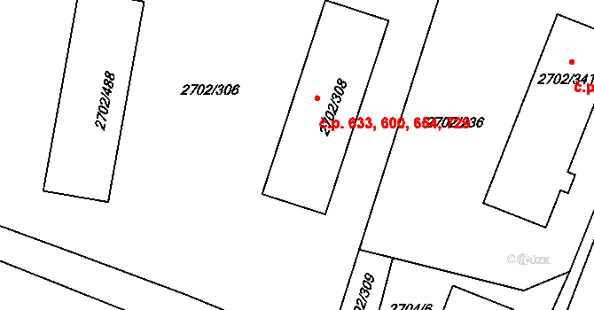 Předměstí 600,633,654,729, Opava na parcele st. 2702/308 v KÚ Opava-Předměstí, Katastrální mapa