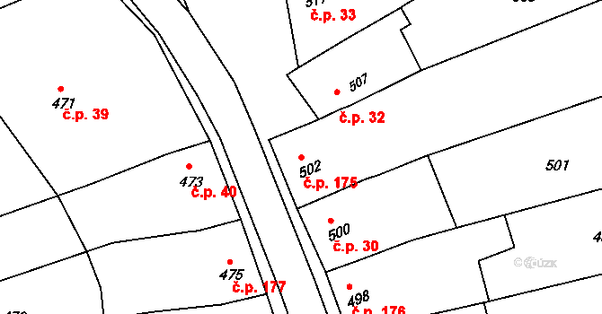 Kobeřice u Brna 175 na parcele st. 502 v KÚ Kobeřice u Brna, Katastrální mapa