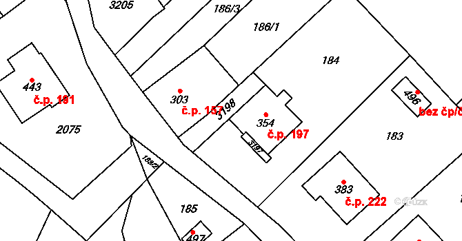 Pašovice 197 na parcele st. 354 v KÚ Pašovice na Moravě, Katastrální mapa