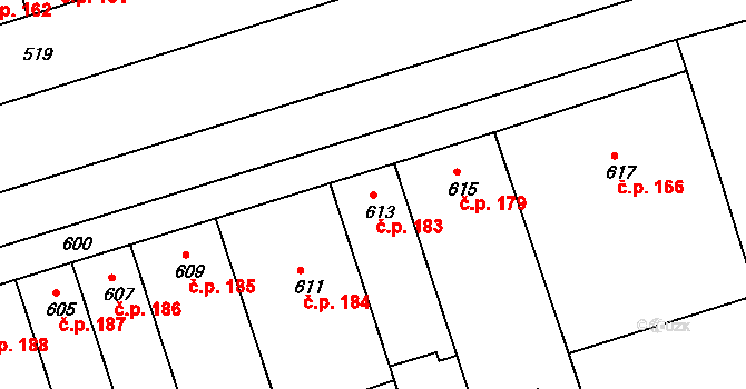 Vážany nad Litavou 183 na parcele st. 613 v KÚ Vážany nad Litavou, Katastrální mapa