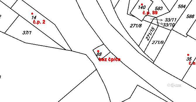 Žiželice 49552431 na parcele st. 88 v KÚ Loukonosy, Katastrální mapa