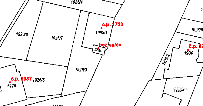 Žatec 49940431 na parcele st. 1905/2 v KÚ Žatec, Katastrální mapa