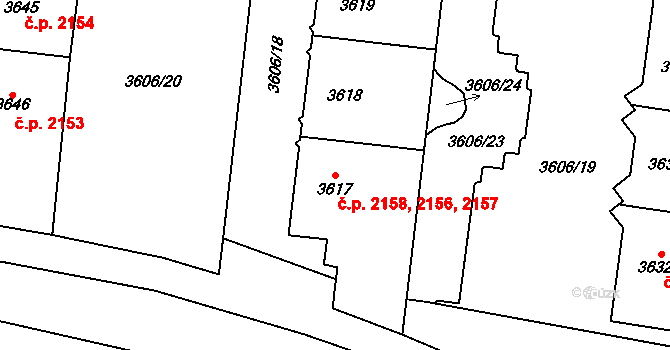 Most 2156,2157,2158 na parcele st. 3617 v KÚ Most II, Katastrální mapa