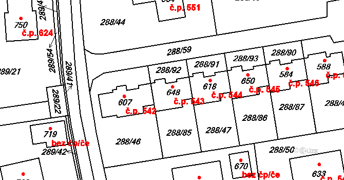 Vysoká nad Labem 543 na parcele st. 648 v KÚ Vysoká nad Labem, Katastrální mapa