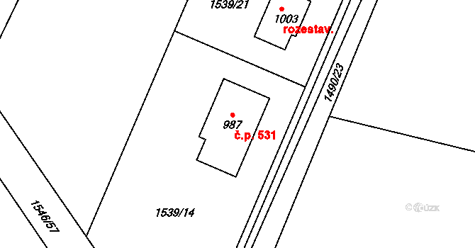 Dašice 531 na parcele st. 987 v KÚ Dašice, Katastrální mapa