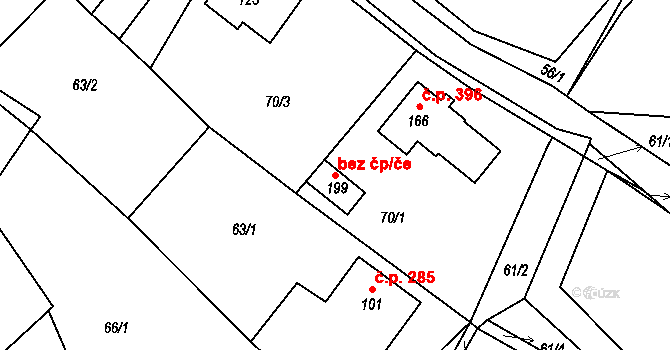 Dobronín 52386431 na parcele st. 199 v KÚ Střelecká, Katastrální mapa
