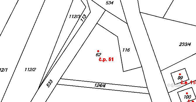 Trpišov 51, Slatiňany na parcele st. 62 v KÚ Trpišov, Katastrální mapa