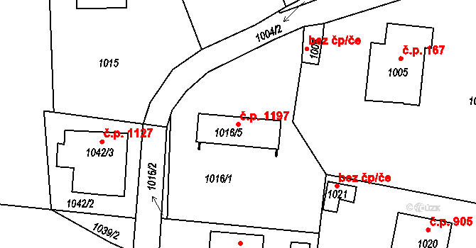 Řevnice 1197 na parcele st. 1016/5 v KÚ Řevnice, Katastrální mapa