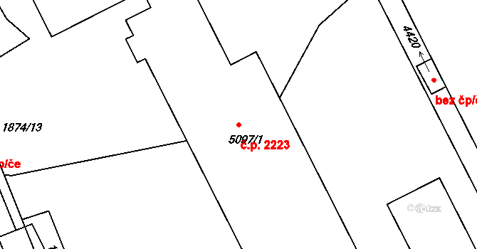Budějovické Předměstí 2223, Písek na parcele st. 5097/1 v KÚ Písek, Katastrální mapa