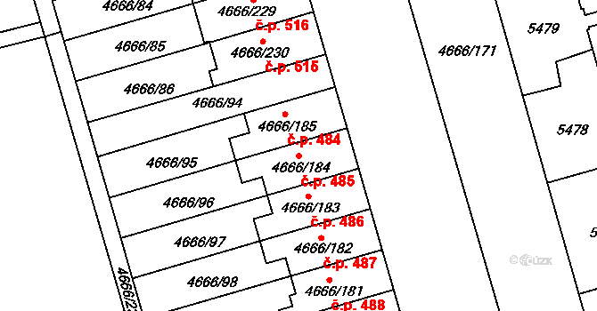 Pražské Předměstí 485, Vysoké Mýto na parcele st. 4666/184 v KÚ Vysoké Mýto, Katastrální mapa