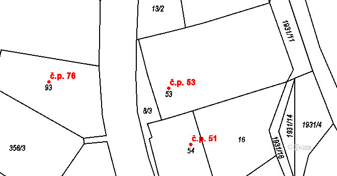 Žichlice 53, Hromnice na parcele st. 53 v KÚ Žichlice u Hromnic, Katastrální mapa
