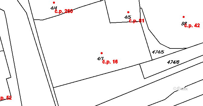 Rudná 16 na parcele st. 4/1 v KÚ Dušníky u Rudné, Katastrální mapa