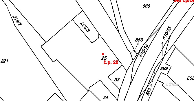 Brůdek 22, Všeruby na parcele st. 25 v KÚ Brůdek, Katastrální mapa