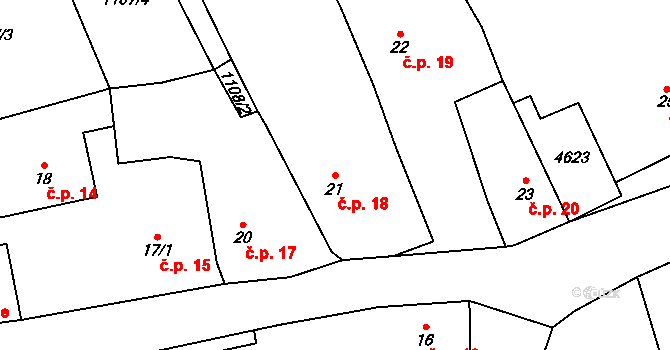 Mrákov 18 na parcele st. 21 v KÚ Mrákov, Katastrální mapa