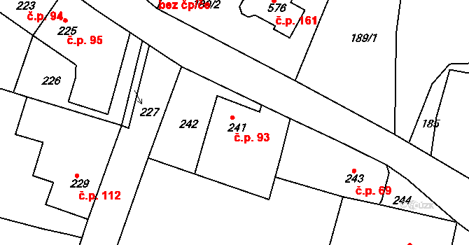 Bušovice 93 na parcele st. 241 v KÚ Bušovice, Katastrální mapa