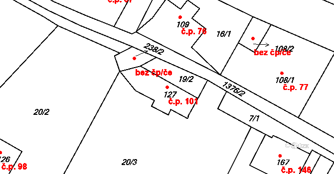 Suchý Důl 101 na parcele st. 127 v KÚ Suchý Důl, Katastrální mapa