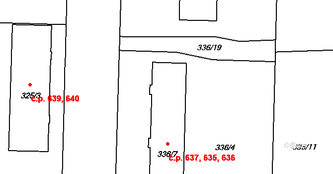Hronov 635,636,637 na parcele st. 336/7 v KÚ Hronov, Katastrální mapa