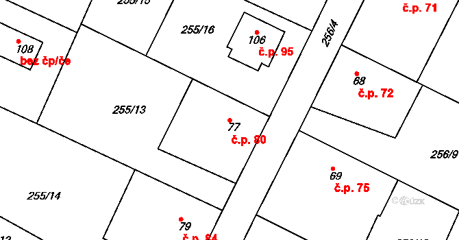 Lohenice 80, Přelouč na parcele st. 77 v KÚ Lohenice u Přelouče, Katastrální mapa