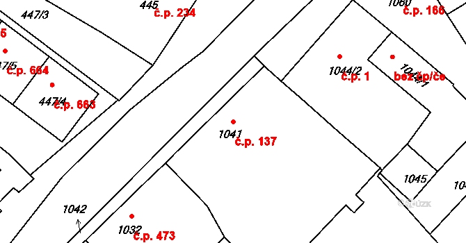 Jedovnice 137 na parcele st. 1041 v KÚ Jedovnice, Katastrální mapa