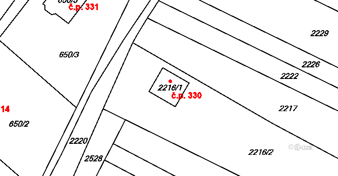 Pohořelice 330 na parcele st. 2216/1 v KÚ Pohořelice u Napajedel, Katastrální mapa