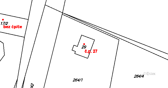 Hradčany 27, Bošice na parcele st. 29 v KÚ Hradčany u Čkyně, Katastrální mapa
