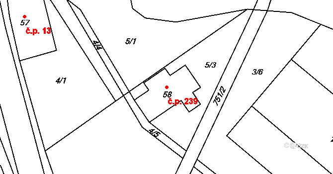 Šošůvka 239 na parcele st. 58 v KÚ Šošůvka, Katastrální mapa