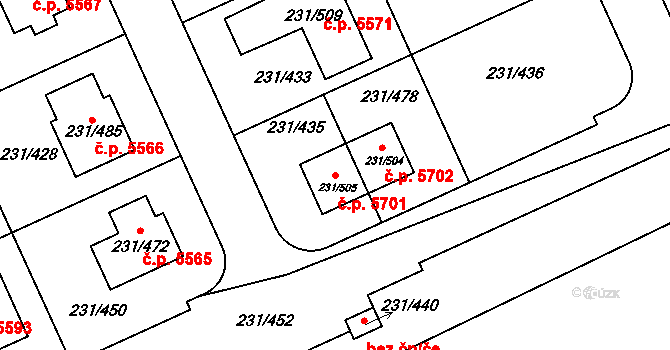 Helenín 5701, Jihlava na parcele st. 231/505 v KÚ Helenín, Katastrální mapa