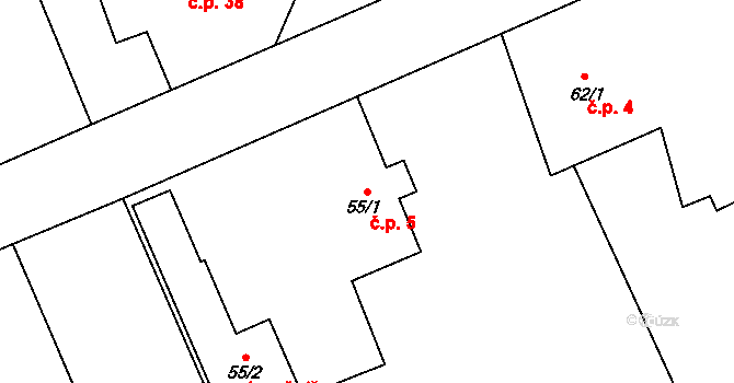 Prchalov 5, Příbor na parcele st. 55/1 v KÚ Prchalov, Katastrální mapa