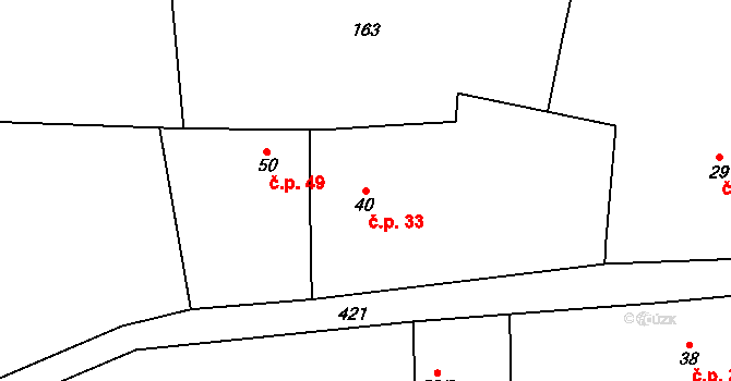 Veclov 33, Svojetín na parcele st. 40 v KÚ Veclov u Svojetína, Katastrální mapa