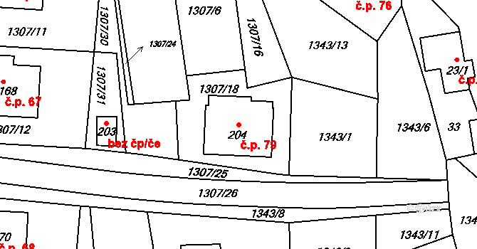 Panská Lhota 79, Brtnice na parcele st. 204 v KÚ Panská Lhota, Katastrální mapa