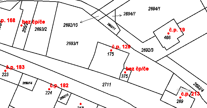 Besednice 128 na parcele st. 175 v KÚ Besednice, Katastrální mapa