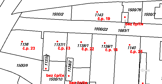 Nádražní Předměstí 22, Český Krumlov na parcele st. 1138/1 v KÚ Český Krumlov, Katastrální mapa