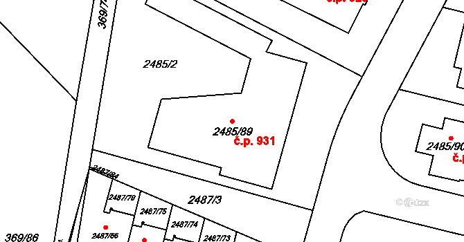 Modřice 931 na parcele st. 2485/89 v KÚ Modřice, Katastrální mapa