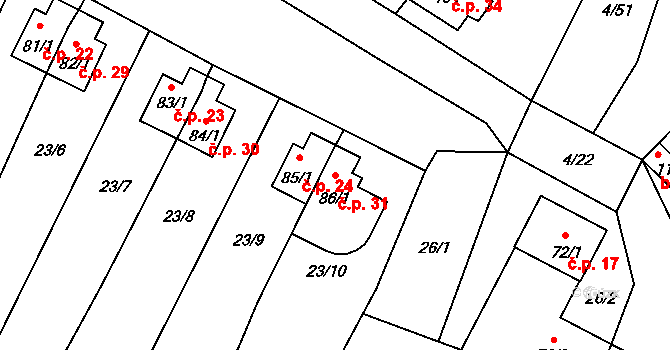 Těchoraz 31, Vyšší Brod na parcele st. 86/1 v KÚ Herbertov, Katastrální mapa