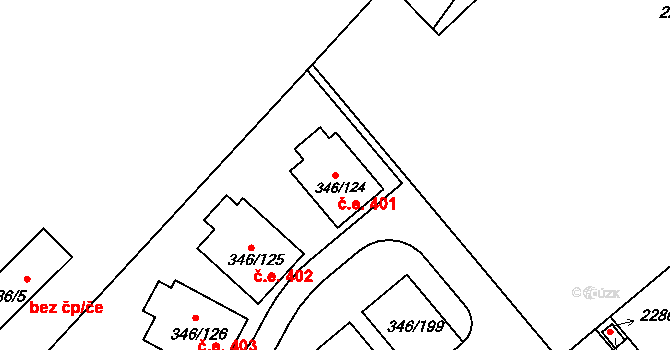 Milná 401, Frymburk na parcele st. 346/124 v KÚ Frymburk, Katastrální mapa